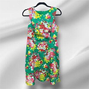 Talbots Green Floral Dress with Pink and Yellow Accents